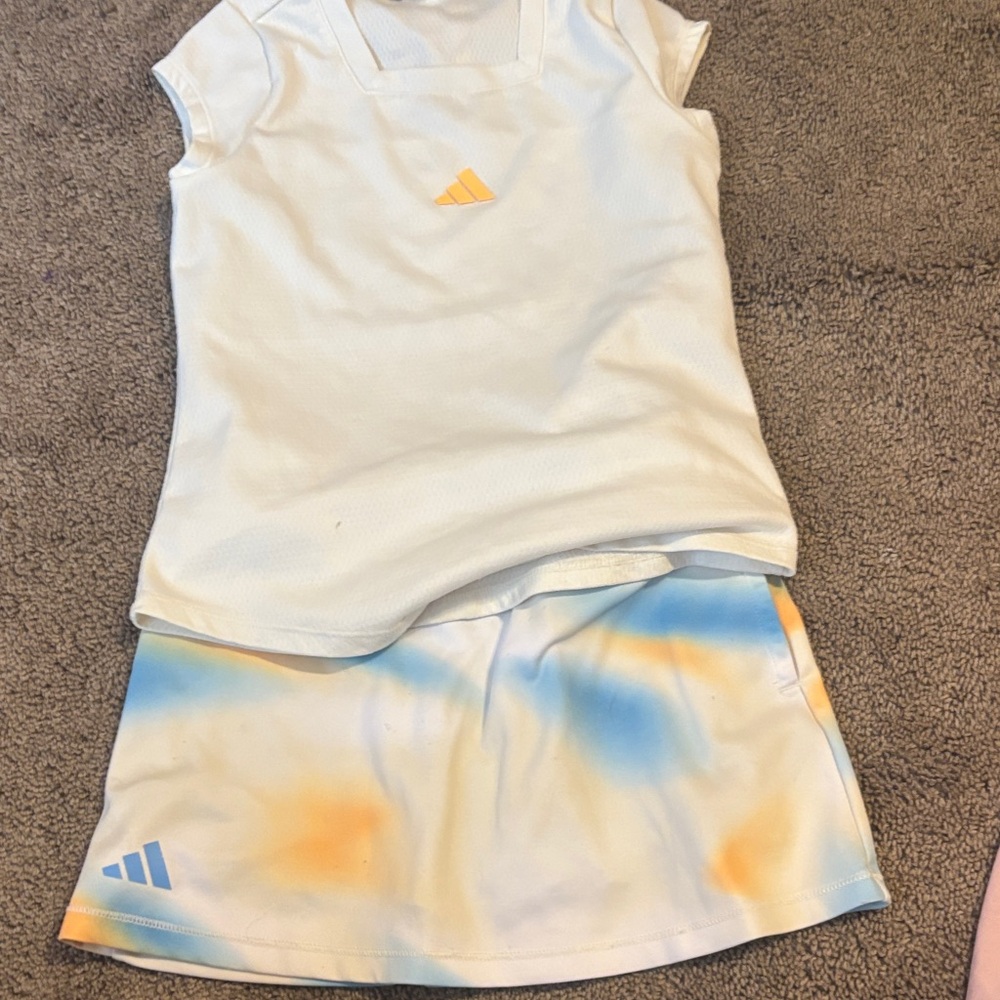 Adidas White Top with Blue and Orange Skirt